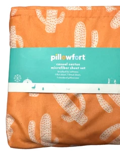 Pillowfort Casual Cactus FULL Sized Microfiber Sheet Set Peach / White Cacti - Picture 1 of 5