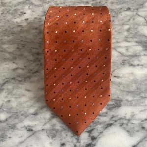 Briar Men's 100% Silk Rust with Blue White Polka Dots Necktie Handmade~3.75" J20 - Picture 1 of 6