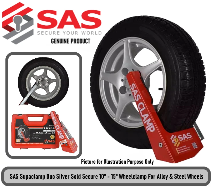 SAS Supaclamp Duo Silver Sold Secure 10" - 15" Wheelclamp Alloy & Steel Wheels - Image 1 of 1
