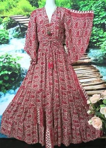 # BOHO ART SILK FLUTTER SLEEVE KAFTAN TIERED MAXI DRESS REG 10 - 12 96 CMS - Picture 1 of 5