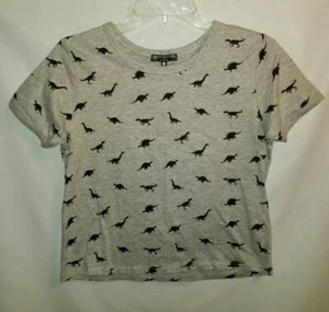 Love Peace & Lazy Days Girls T-Shirt Gray Dinosaur Crew Neck Tee S New - Picture 1 of 4