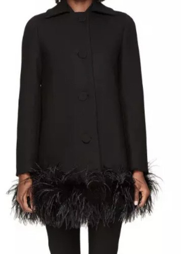 Boutique Moschino V6210 cappotto nero con orlo maribou donna taglia 44 US 10
