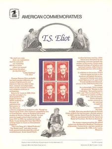 #270 22c T. S. Eliot Poet #2239 USPS Commemorative Stamp Panel - Bild 1 von 1