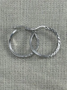 925 SILVER RCI THAILAND wavy cut hoop earrings 25mm - Picture 1 of 9