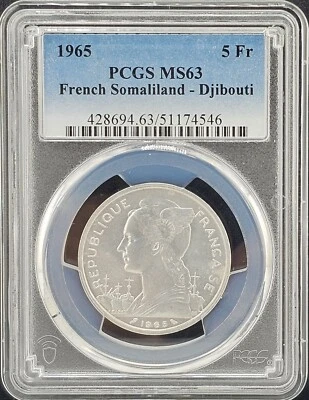 1965 French Somaliland - Djibouti 5 Francs PCGS MS63 - Image 1 of 4