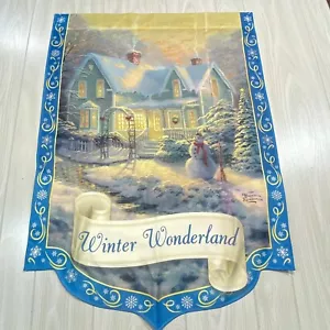 Thomas Kinkade Gartenfahne Winter Wonderland Hoffahne 28x40 doppelseitig LESEN - Bild 1 von 7