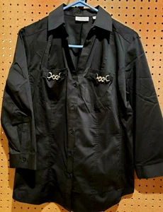 NEW YORK & CO Blouse /Long Sleeve/ Size M/ Black/Cotton Blend/ 3/4 Sleeve NWT - Picture 1 of 4