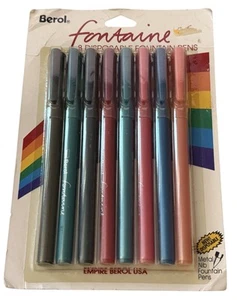 Plumas Estilográficas Desechables Berol Fontaine Nuevo Paquete de 8 De Colección NUEVAS - Imagen 1 de 3