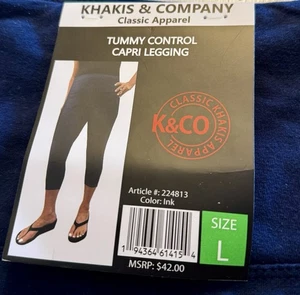 Khakis & Company K&CO Navy Blue Capri Leggings Tummy Control Lg NWT 3 Available - Picture 1 of 3