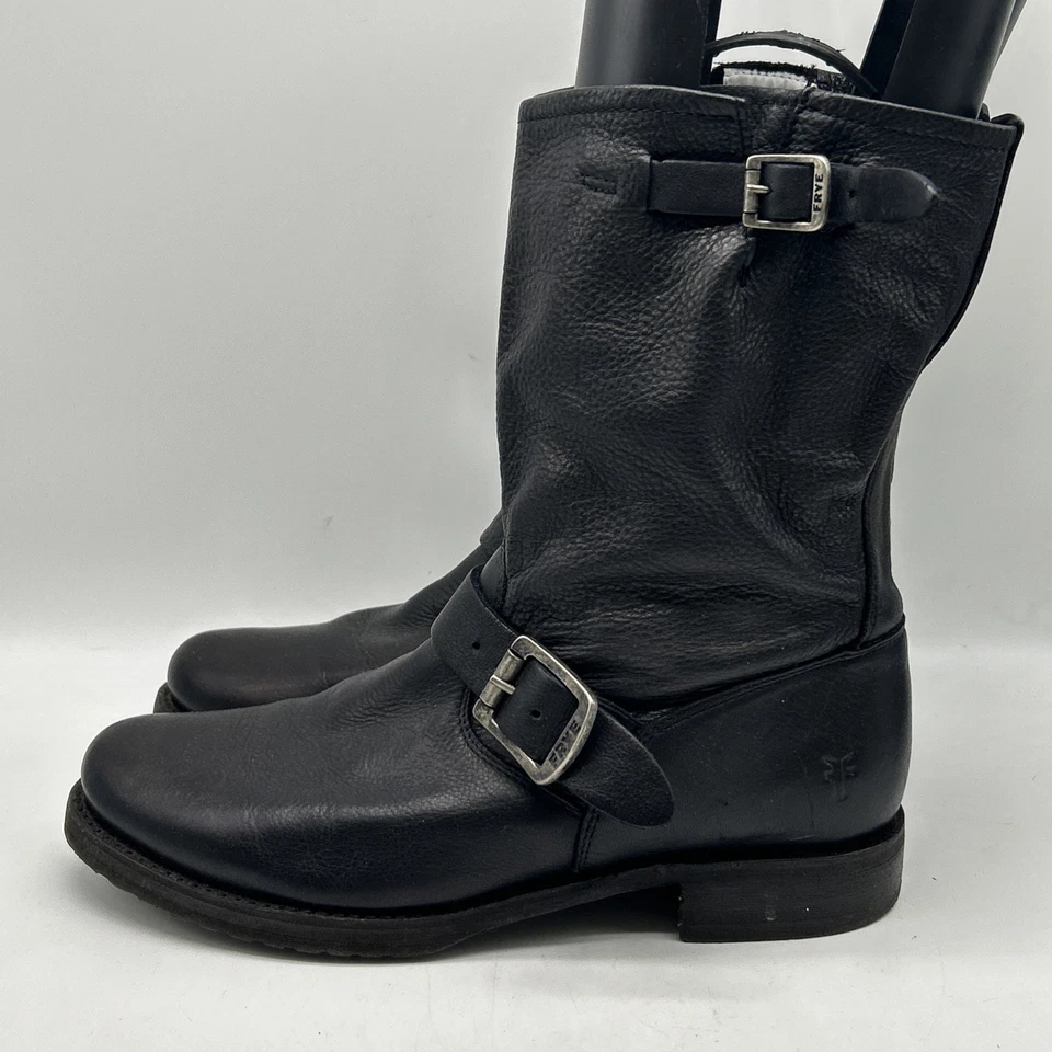 Frye Engineer 12R 靴子女式 8.5B 黑色皮革摩托扣坚固美国 — 第 1/4 张图片