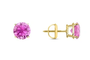 4.50 Ct Round Cut Pink Earrings Studs Solid 18K Yellow Gold Screw Back Basket - Picture 1 of 3