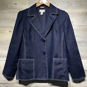 Blazer vintage Talbots lino irlandese donna 4 blu navy foderato nautico vecchio denaro - Foto 1 di 9