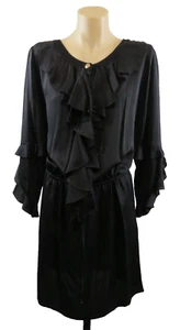 Tim O’connor Womens Size 12 Black Dress 100% Silk Long Sleeves Ruffle Party Goth - Picture 1 of 10