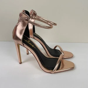 Lulu's Keen Eye Heels Ankle Strap Metallic Rose Gold Vegan Leather Womens Size 8 - Picture 1 of 9