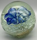 Vintage Giant Orb Glass Paperweight 6" Blue Abstract 9 lb Controlled Bubble READ