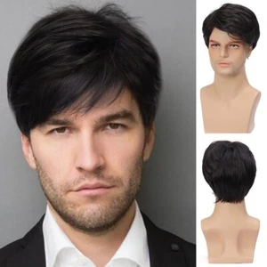 Mens Black Short Hair Wigs Daily Synthetic Natural Cosplay\ - Picture 1 of 6