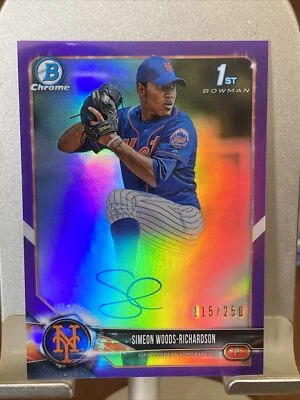 2018 1st Bowman Chrome Draft Purple Refractor Auto Simeon Woods-Richardson /250 - Image 1 of 2