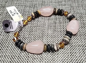 Polished Pink Quartz Sterling Silver Gemstone Bracelet NWT 925 Thailand 6.5 inch - Picture 1 of 4