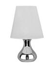 Chrome Metal Table Lamp with Tapered Fabric Shade Elegant Silver & White Design