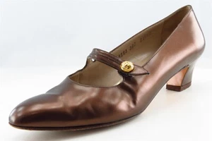 Salvatore Ferragamo Mary Janes Bronze Synthetic Women Sz 7.5 Extra Narrow - Picture 1 of 7