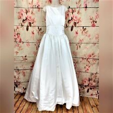 Iliessa Bridals Wedding Dress Size S 6 White Satin Floral Embroidered Sleeveless