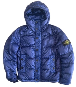 Stone Island Garement Dyed Blue Puffer Jacket Hooded Size S - Picture 1 of 15