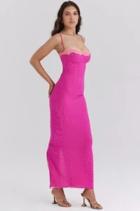 HOUSE OF CB 'Aiza' Raspberry Lace Trimmed Maxi Dress M PLUS CUP 10/12 3552 - Picture 1 of 10