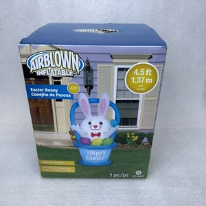 Easter Gemmy Airblown Inflatable LED Yard Decor Bunny Blue Basket 4.5ft NEW - Picture 1 of 6