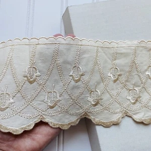 Beige Floral Embroidered Cotton Trim for Sewing/Bridal/Crafts/4.25" Wide - Picture 1 of 12