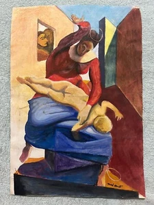 MAX ERNST drawing and painting on old paper signed stamped vintage - Picture 1 of 2