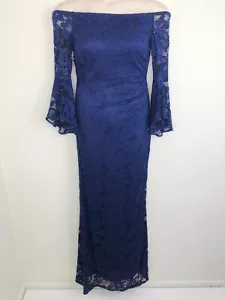 Montique NWT gown dress off the shoulder size 10 navy sapphire stretch lace - Picture 1 of 9