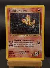 Pokemon Card Blaines Moltres 1/132 Holo SWIRL  WOTC Gym Heroes Light Play