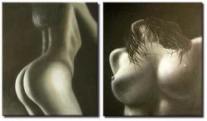 2 Oil Paintings Set - Nude Art Breast and Bottoms - Modern Decor on Canvas - Picture 1 of 7