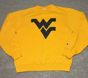 Vtg 90 Champion West Virginia Mountaineers Crewneck Sweatshirt Mens S Yellow WVU - Picture 1 of 11