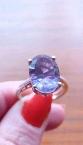 Vintage Sterling Silver Large Blue Pink Alexandrite Ring Size N 1/2 Ornate - Picture 1 of 15