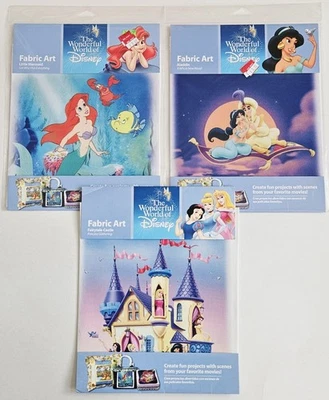 Wonderful World Of Disney Fabric Art Little Mermaid Castle Princess Aladdin Lot - Image 1 of 2