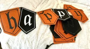 Happy Halloween Banner Black And Orange Sign - Picture 1 of 2