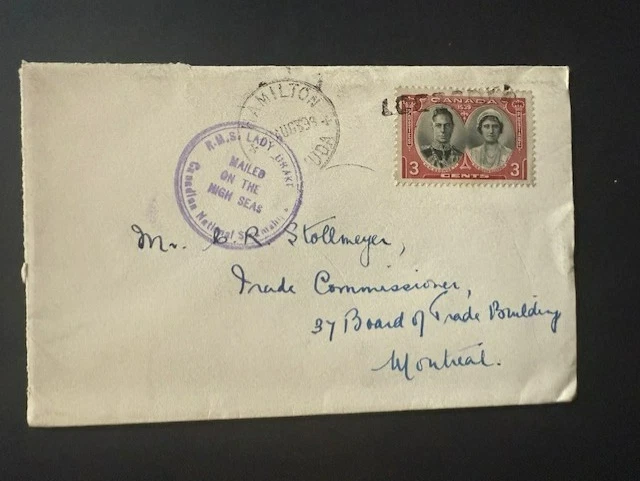 Bermudas Paquebot 1939 cubierta a Montreal con escaso RMS Lady Drake H/S Foto 1 de 1