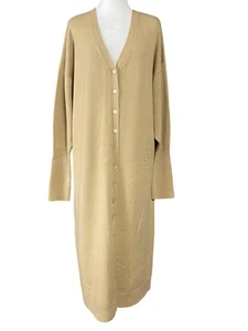 Wilfred Sweater Womens Large Tan Long Button Up Cardigan Merino Wool Maxi Duster - Picture 1 of 13