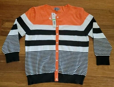 Joseph A Womens Orange/White/Black Striped Button Dwn Cardigan Sweater Sz. Large - Image 1 of 4