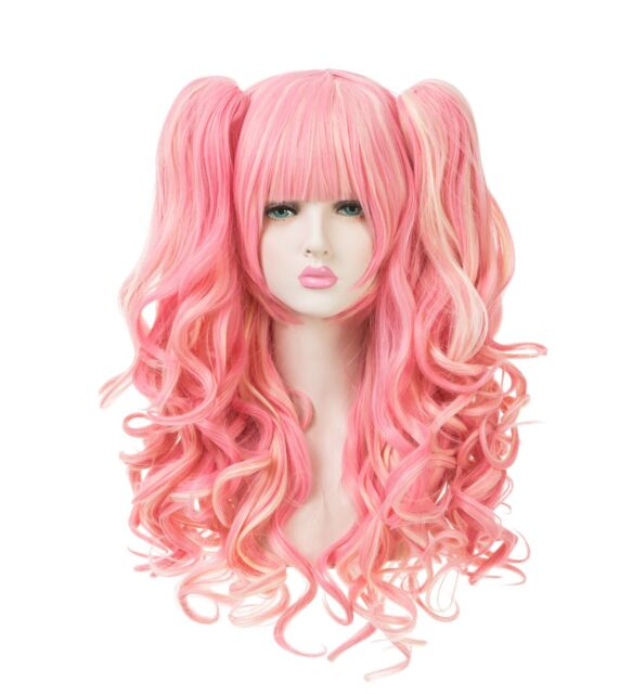 Perucas Kawaii fofas de ondas longas com Bang, para meninas