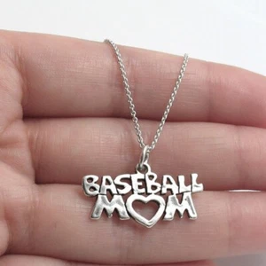 925 Sterling Silver Baseball Mom Charm with Necklace - Picture 1 of 1