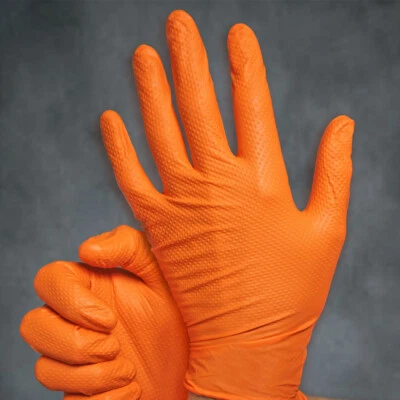 Guantes Desechables CATCH Nitrilo con Agarre Piramidal Textura Naranja 9 Mil Caja de 100 Foto 1 de 4