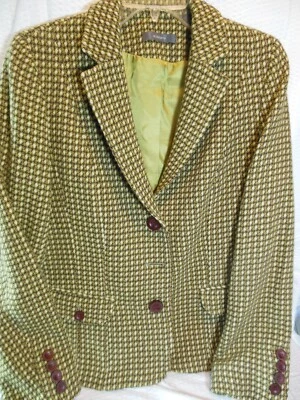Blazer Liz Claiborne mezcla lana mujer talla 10 verde limón crema y marrón tweed Foto 1 de 4