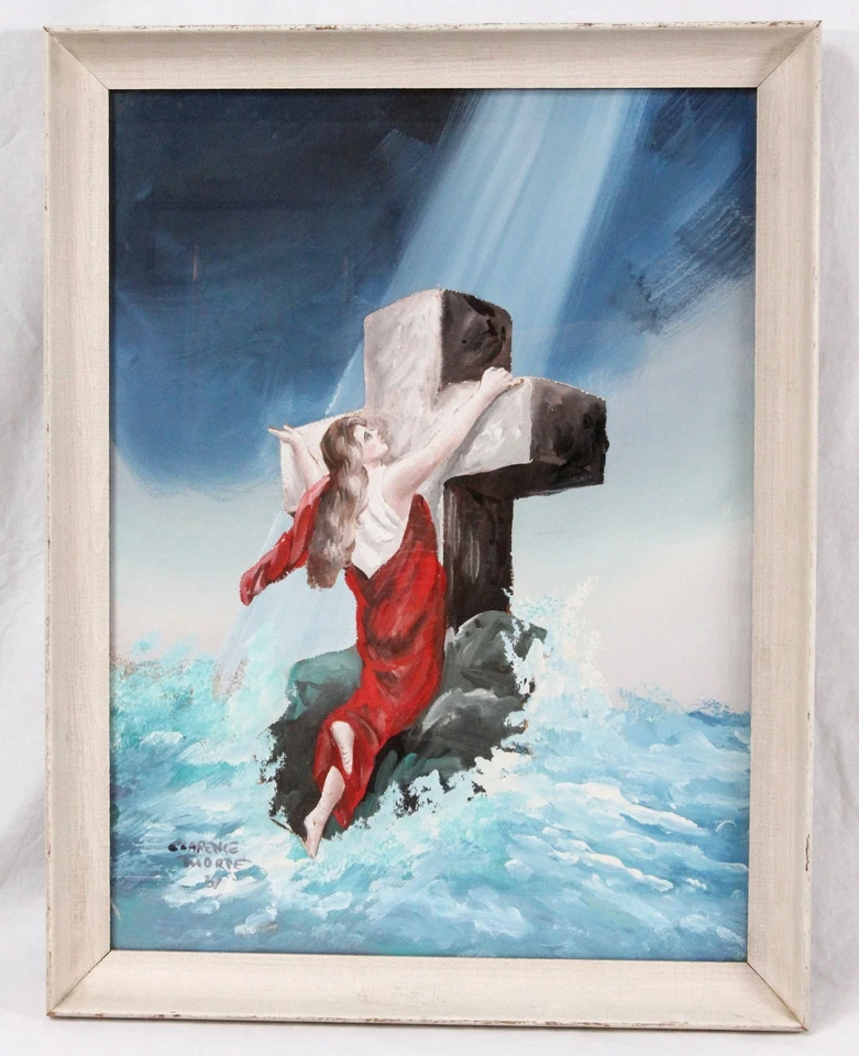 Clarence Thorpe Original 18x24 Pintura Religiosa Roca de las Edades Cruz Cristiana Foto 1 de 4