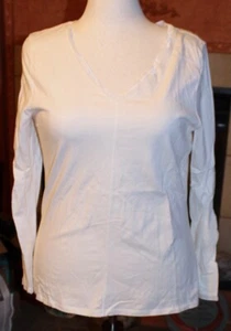 XL NWOT J. Jill Ivory Velvet Trim V-Neck LS Tee Top - Picture 1 of 8