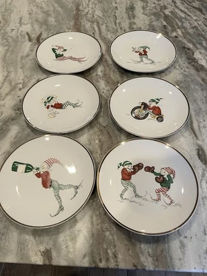 Restauración Hardware Navidad Travieso Bad Elf Almuerzo Pequeño 7.75" Platos - 6 Foto 1 de 4