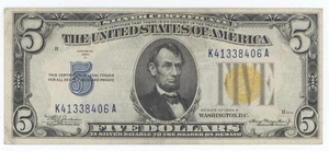 $5.00 Series 1934A Yellow Seal for North Africa SN K41338406A AU - Picture 1 of 2