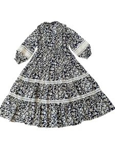 MISS JUNE PARIS dress floral maxi blue white Long Midi Full Maxi M L Ladies - Picture 1 of 7