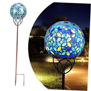 Solar Lights Outdoor Decorative, Solar Gazing Ball Mosaic Garden Stakes Blue - Picture 1 of 7